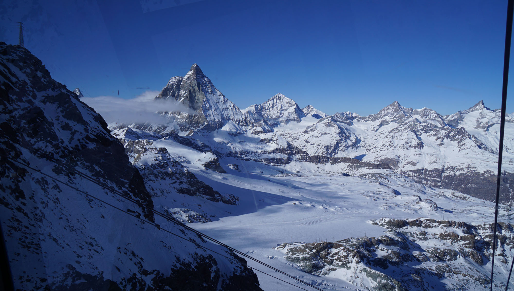 As the gondola descends, the clouds roll in and you also get a different angle of the Matterhorn.