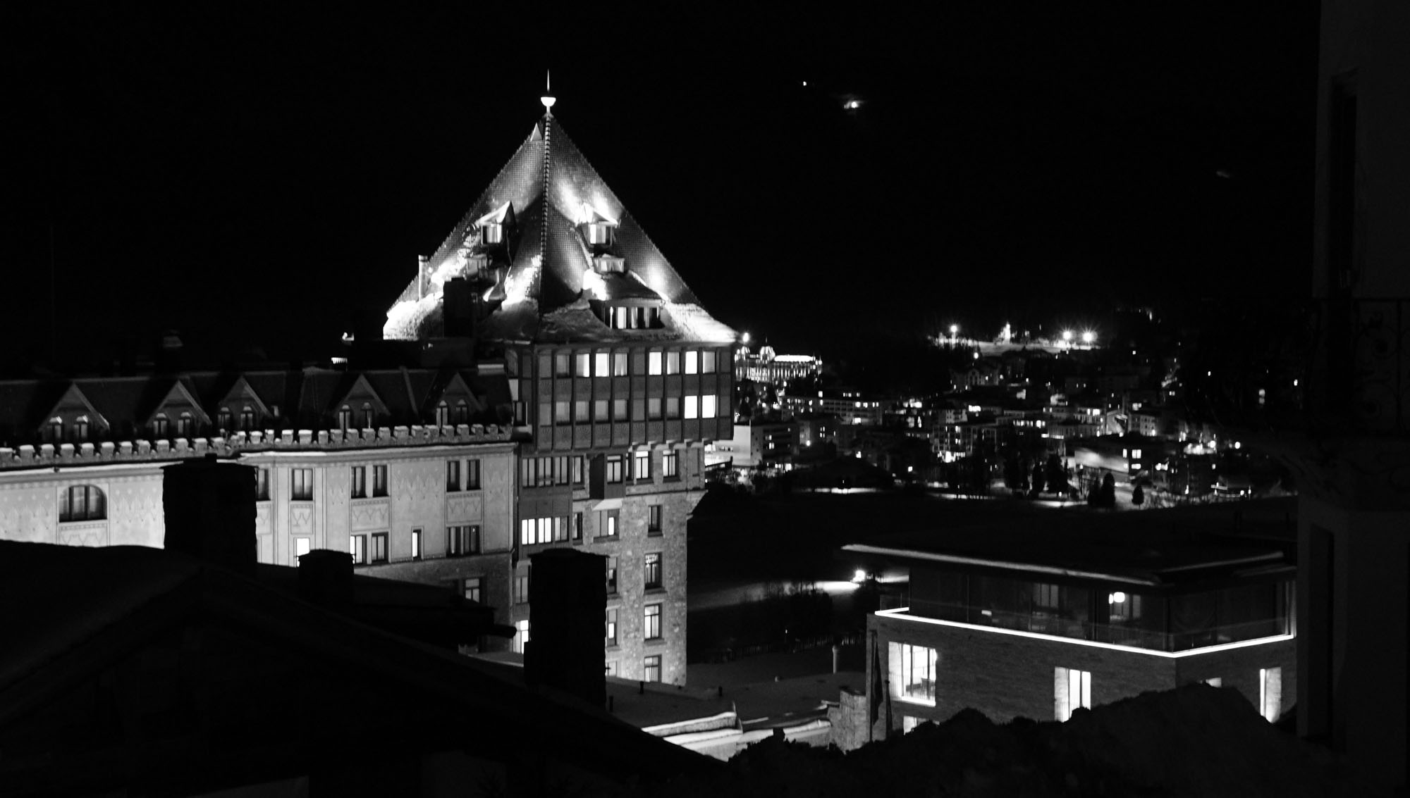 Even at night St Moritz looks brilliant from our hotel room.